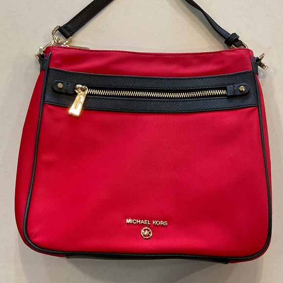 MICHAEL KORS Crossbody Jet Set Nylon Leather Trim Red NWOT - Picture 3 of 13